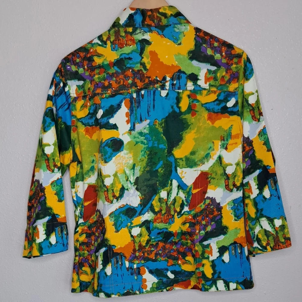 Vintage Women’s Kaktus Art To Wear Cotton Soft Denim Multicolored Jacket Size M - Picture 4 of 14